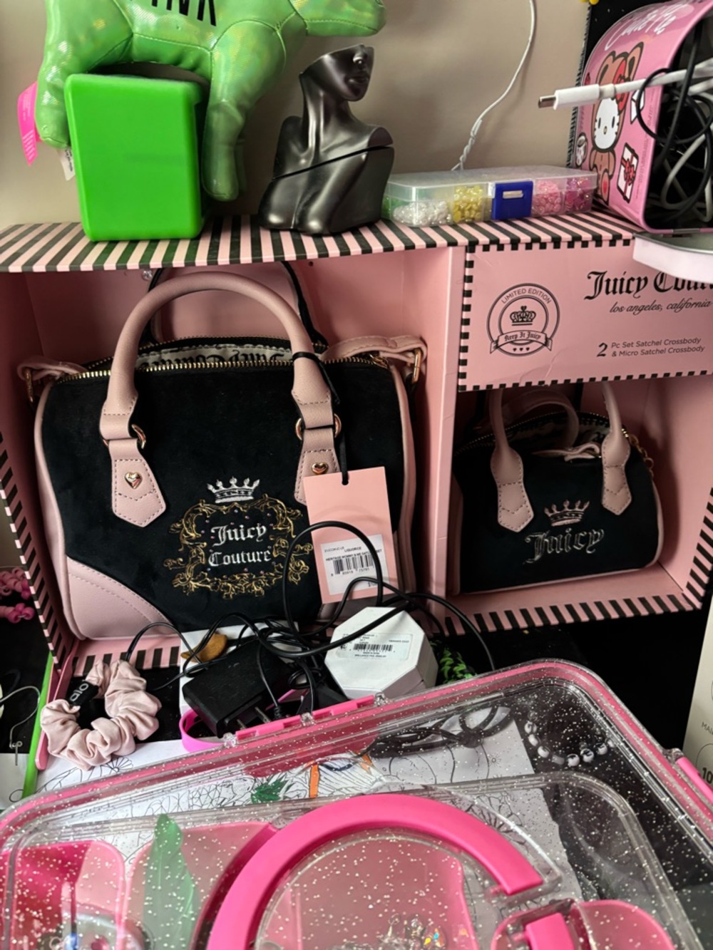 Juicy Couture Pink & Black Satchel Handbag duo